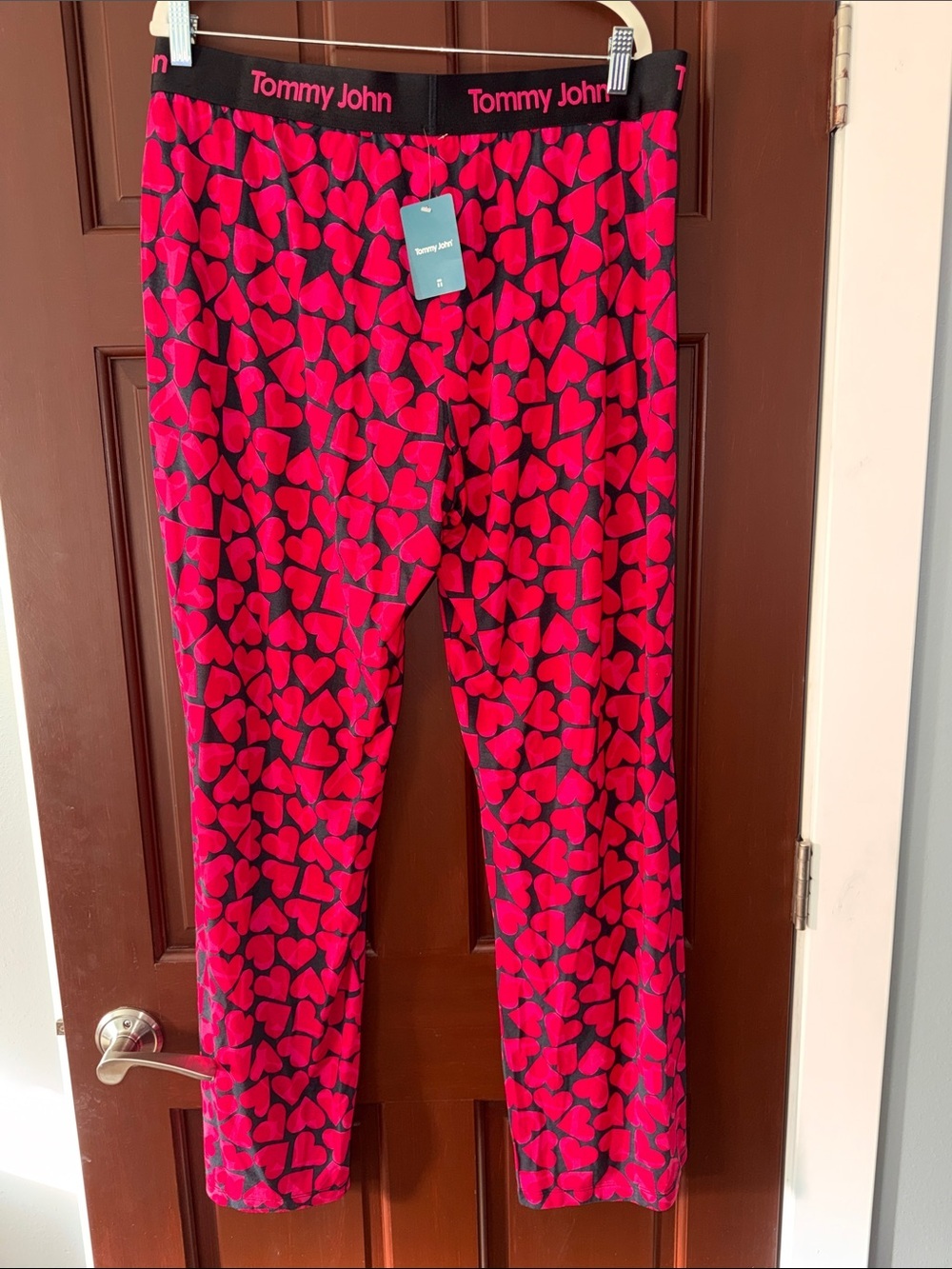 Tommy John Hot Pink Heart-Print Pajama Pants on Black